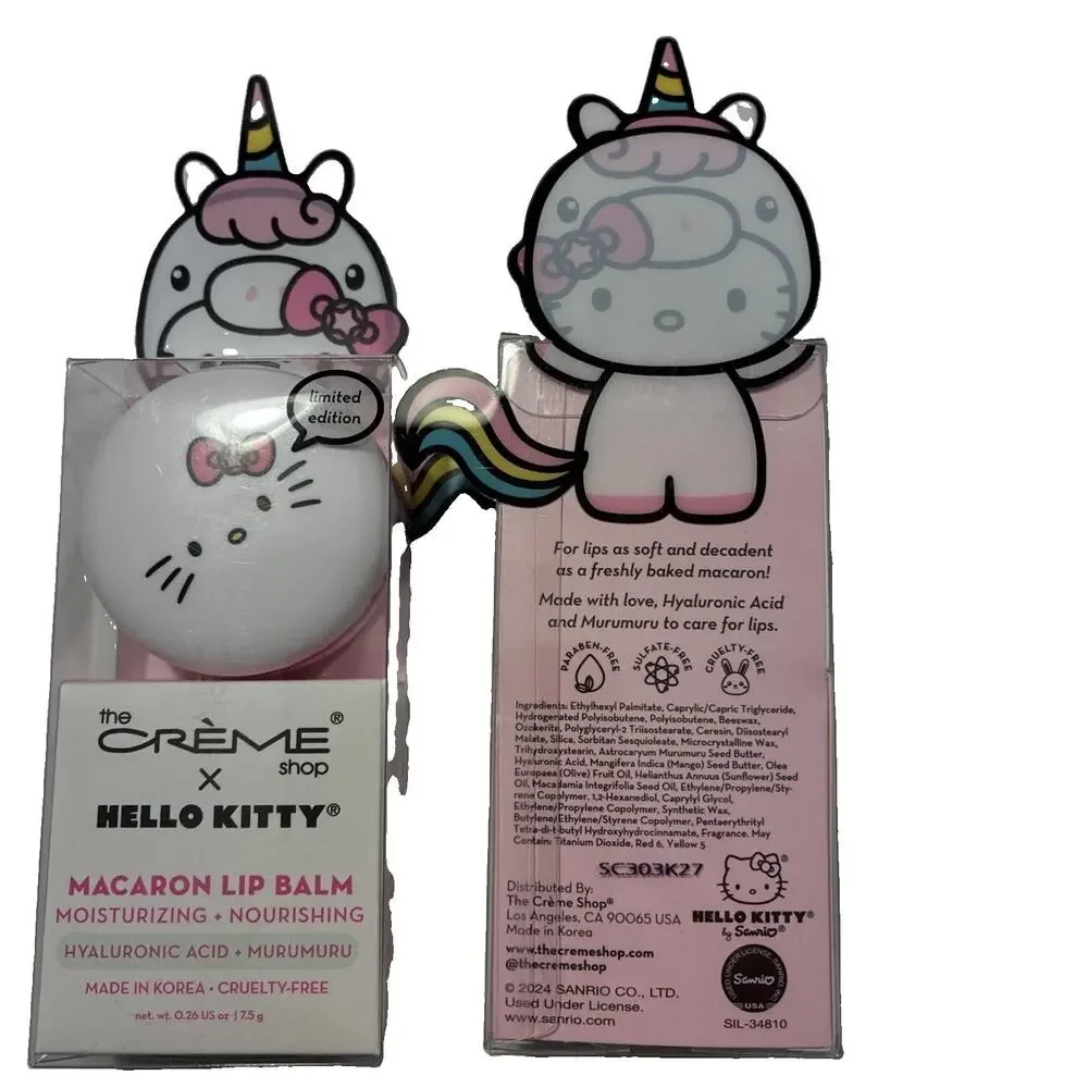 The Creme Shop Hello Kitty Unicorn Macaron Lip Balm Sweet Sprinkles 2pc Set NEW